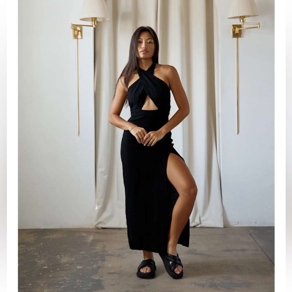Serafina - Blanco By Nature 100% Peruvian Cotton Black Backless Halter Maxi